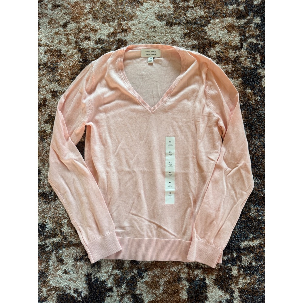 Banana Republic Forever Sweater Womens XS Pink V-Neck Long Sleeve Cotton Blend
